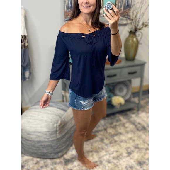 Off Shoulder Tie Front Bow Navy 0919 - Picture 4 of 8